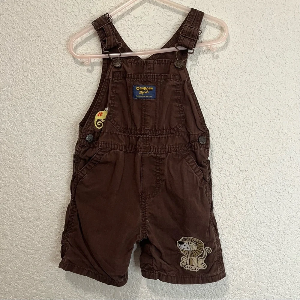 OshKosh B'Gosh Vestbak Short Overall Shortalls Brown Animal Toddler Size 18M